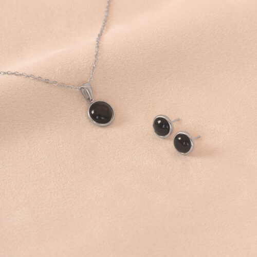 Onyx necklace set (silver)